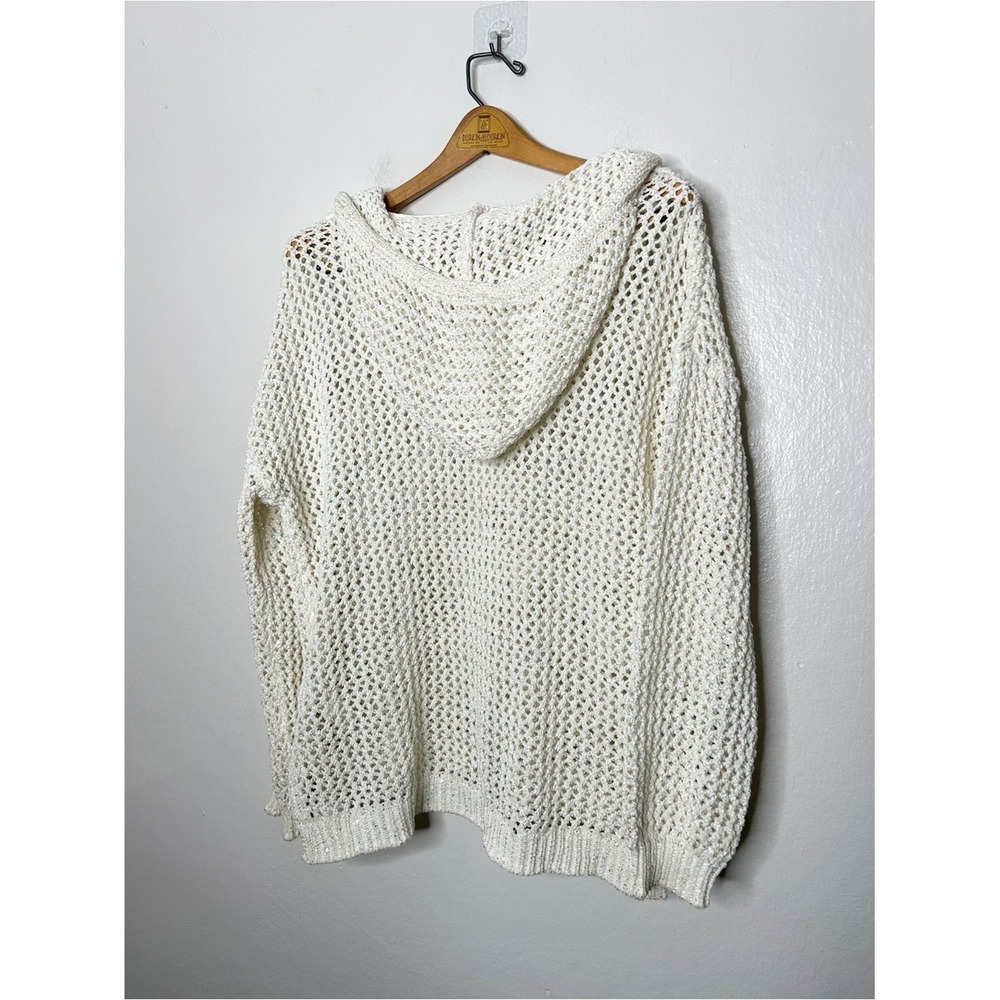 Joie Womens Neutral Open Knit Coastal Sparkle Sweater Hooded Sweatshirt Large L - Picture 6 of 6